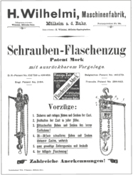 Datenblatt für einen Schrauben-Flaschenzug, anno 1900