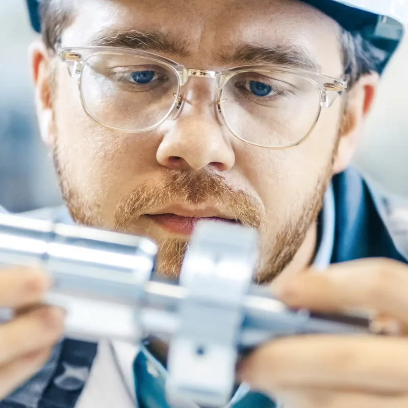 Ingenieur bei der Entwicklung eines neuen Bauteils in der Fertigungshalle